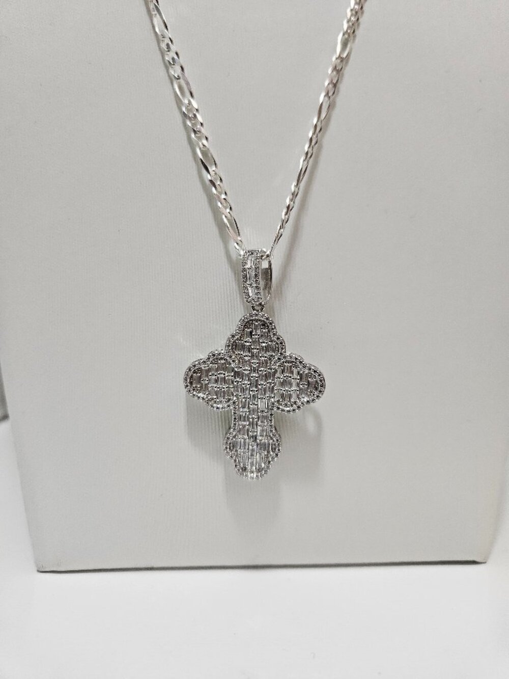 925 Sterling Silver Figaro Cross Necklace Set 21.6g
